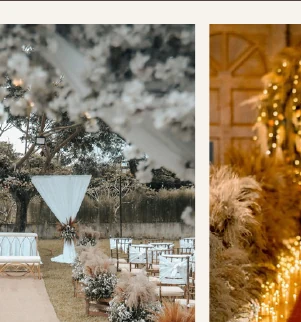 Warm lighted wedding aisle